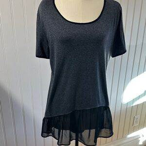 Elegant Black Sheer Hem Women's Top